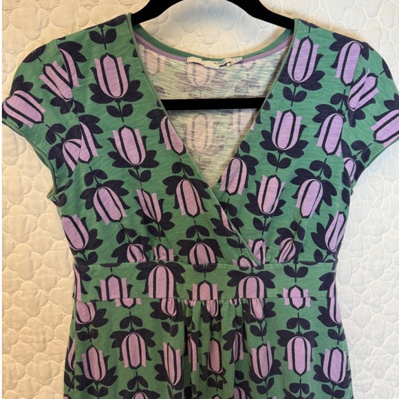 Boden Womens Green Tulip Print Wrap Style Short Sleeve Dress US 4P - Picture 5 of 9